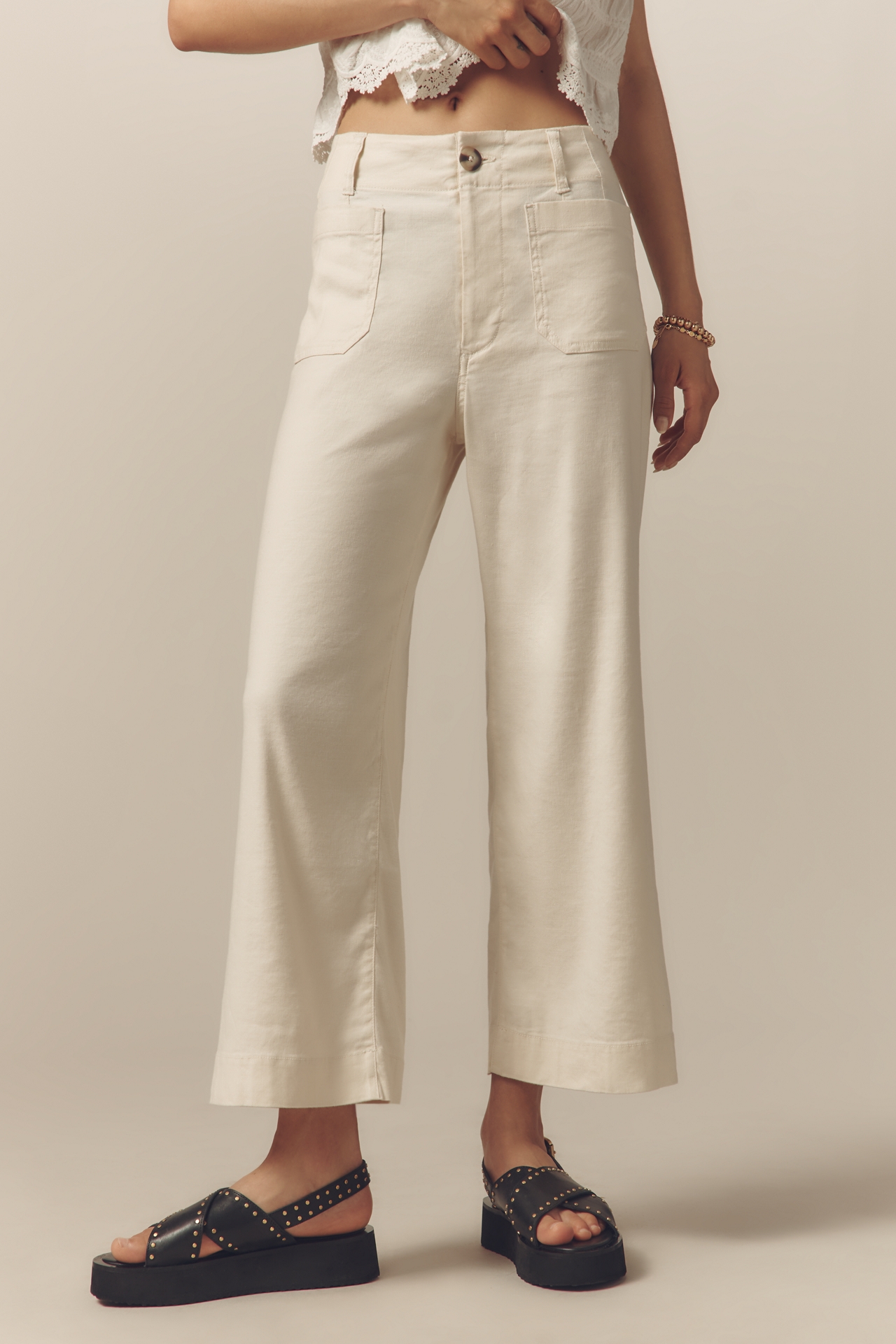 The Colette Linen Blend Crop Wide-Leg Pants by Maeve