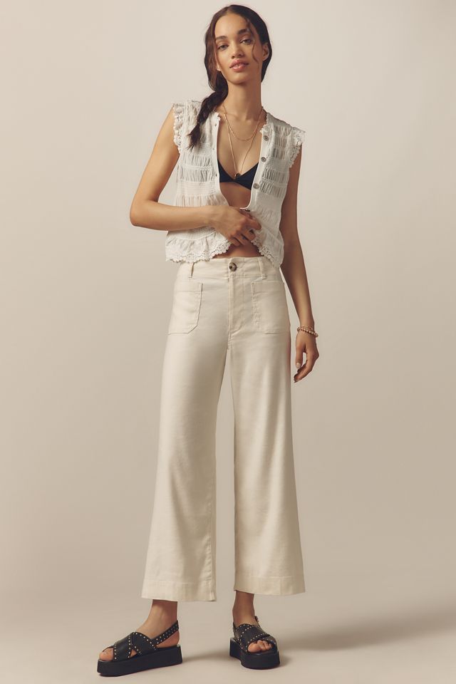 The Colette Cropped Wide-Leg Linen Pants by Maeve