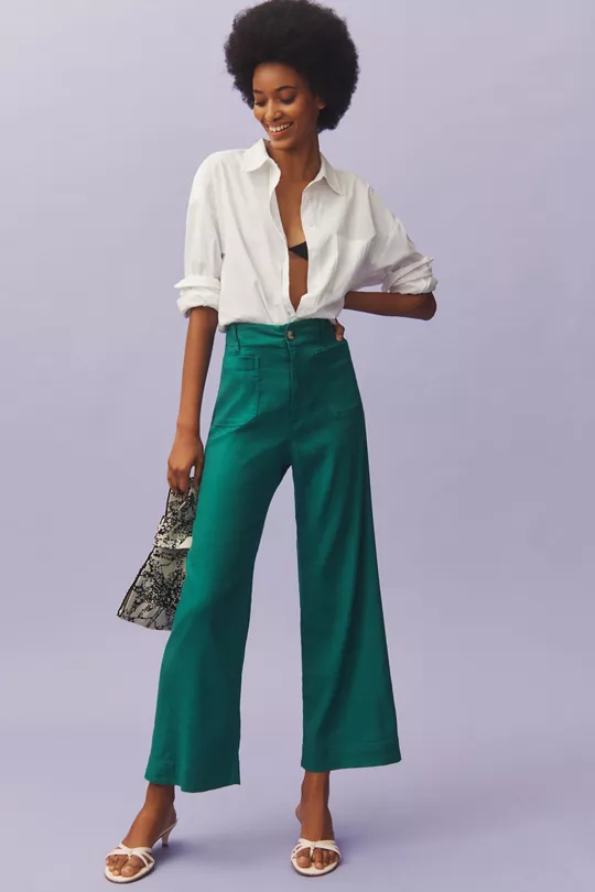 Anthropology Cropped Wide Leg Linen Pants