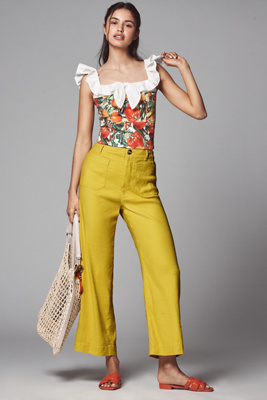 THE COLETTE COLLECTION BY MAEVE THE COLETTE CROPPED WIDE-LEG PANTS BY MAEVE: LINEN EDITION 