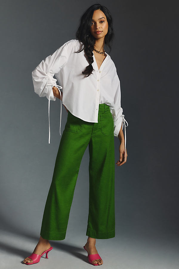 Maeve The Colette Cropped Wide-leg Linen Pants In Green