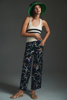 Maeve The Colette Linen Cropped Wide-leg Pants In Blue
