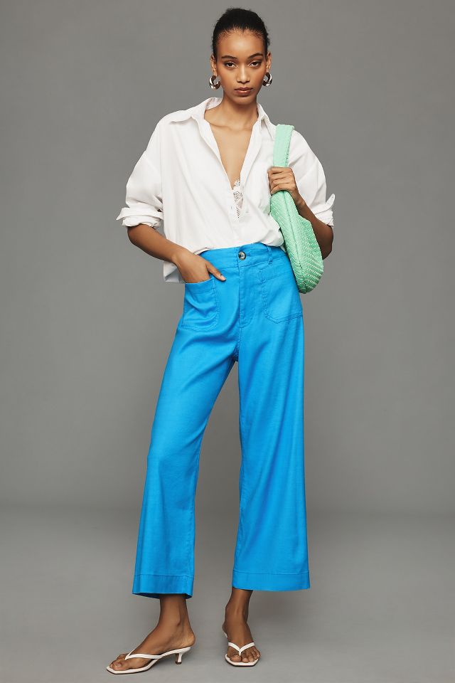 Wide Linen Pants Cropped Wide Leg Pants Hight Waited Linen