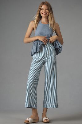 The Colette Collection By Maeve Maeve The Colette Cropped Wide-leg Linen Trousers In Blue