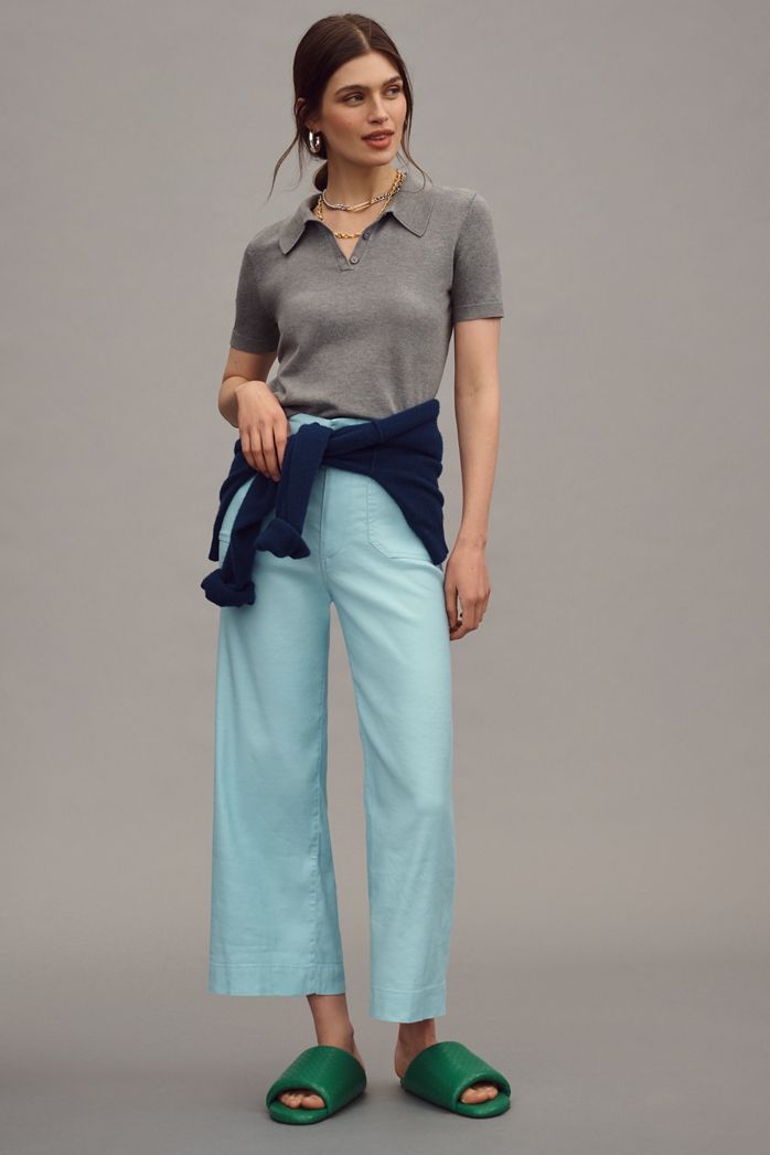 The Colette Cropped Wide-Leg Trousers by Maeve: Linen Edition