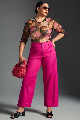 Maeve The Colette Cropped Wide-leg Linen Pants In Pink