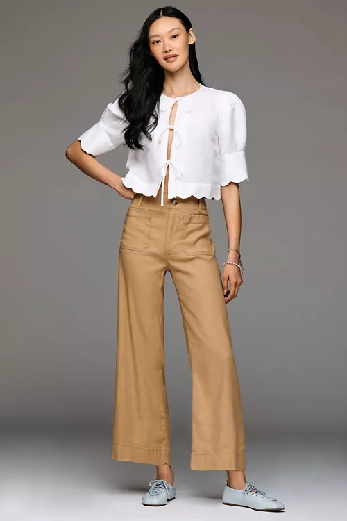 Colette European Linen Stretch High-Rise Wide-Leg Pants