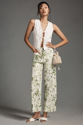 Maeve The Colette Cropped Wide-leg Linen Pants By  In Green