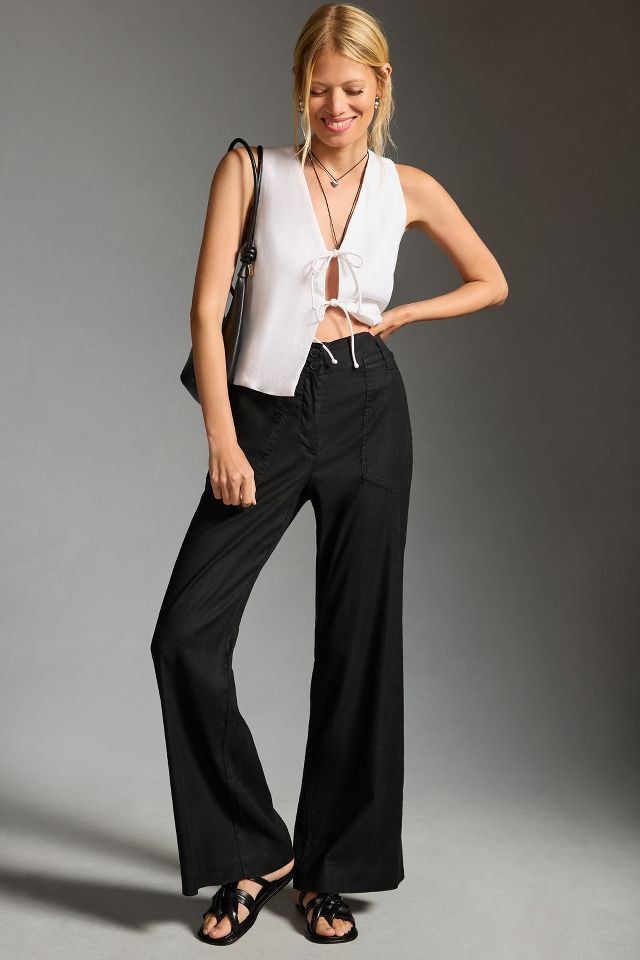 The Naomi Linen Wide-Leg Flare Pants by Maeve