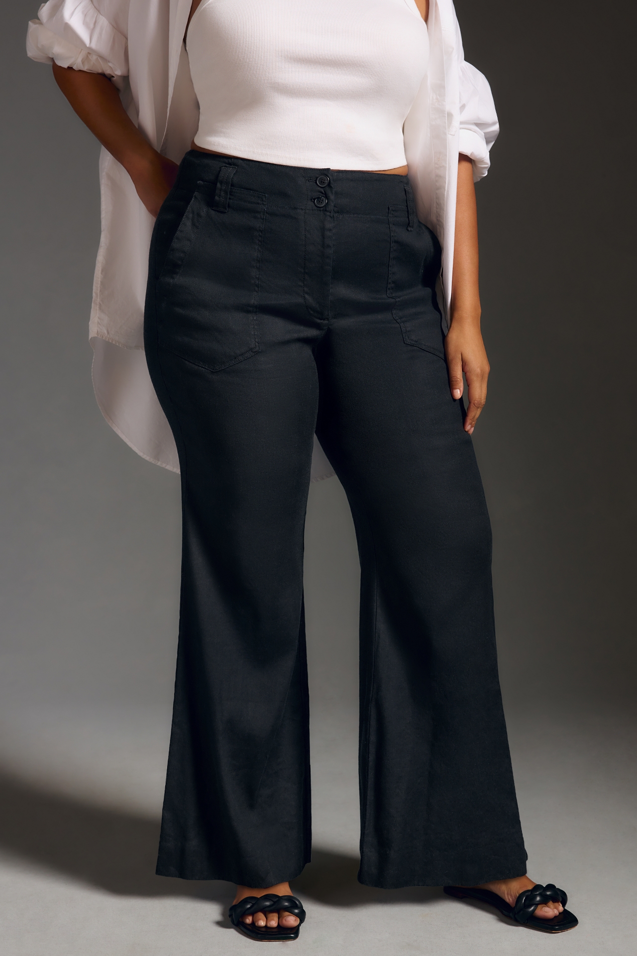 The Naomi Linen Wide-Leg Flare Pants by Maeve