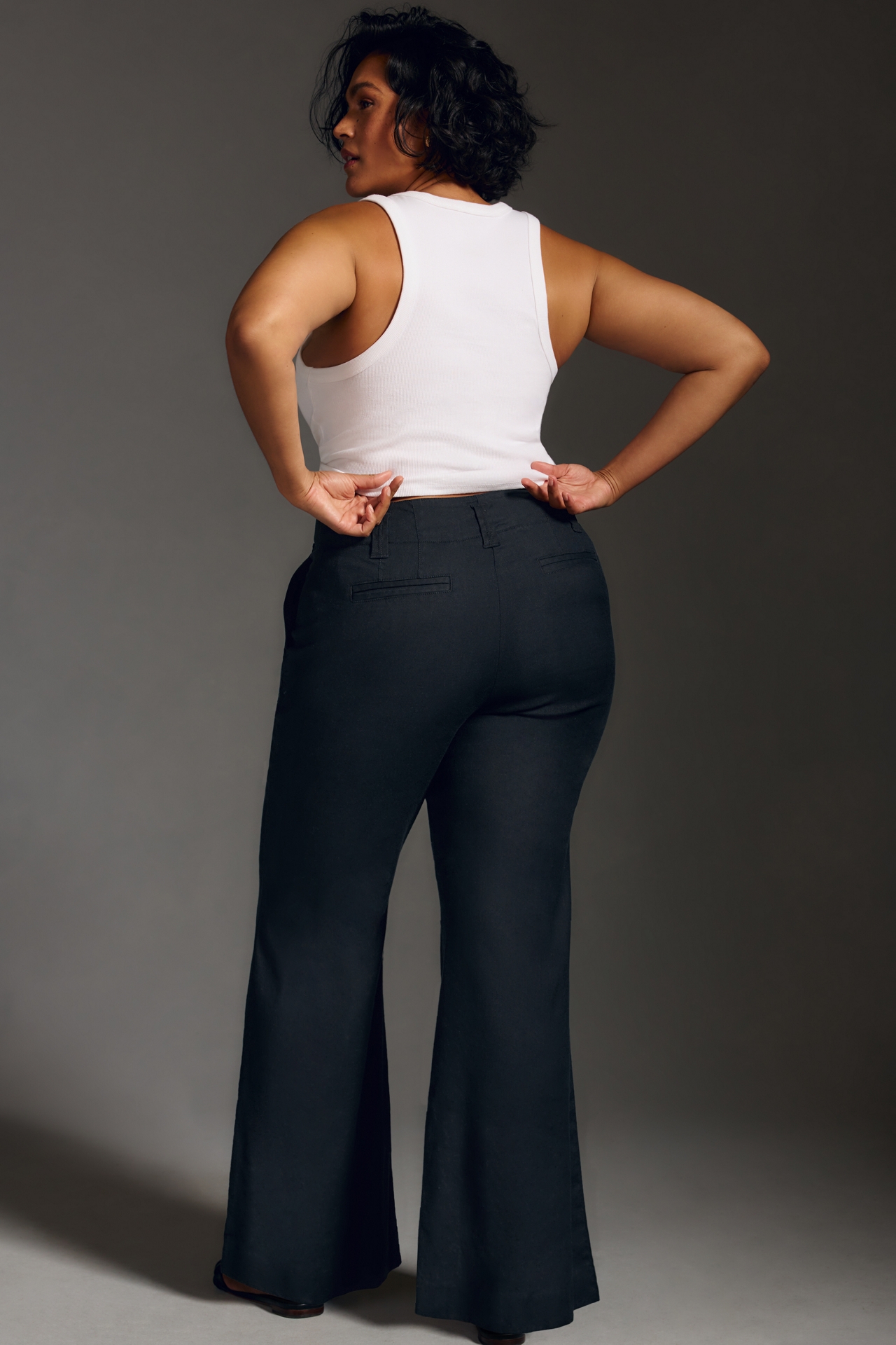 The Naomi Linen Wide-Leg Flare Pants by Maeve