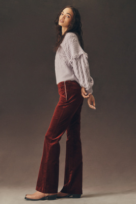 By Anthropologie Velvet Flare Pants In Burgundy