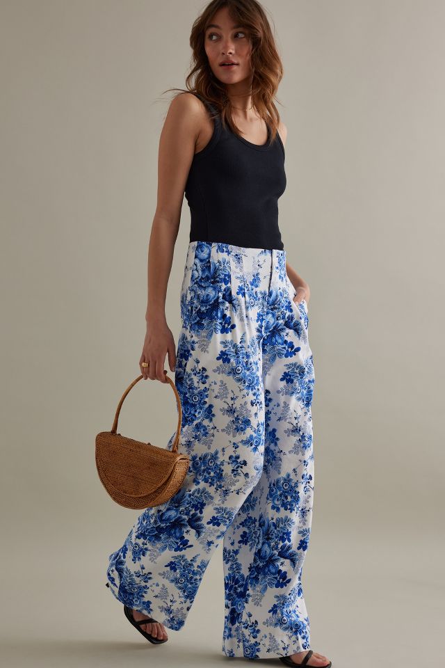 Maeve Corseted Print Wide Leg Trousers | Anthropologie UK