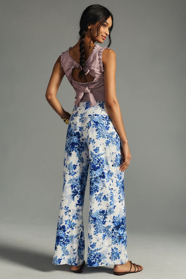 Anthropologie M NWT The Aster Pants Wide Leg Gauzy Blue Lounge