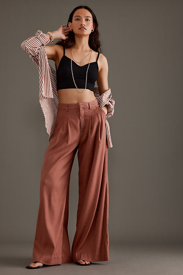 The Avery Pleated Wide-Leg Trousers by Maeve: Linen Edition