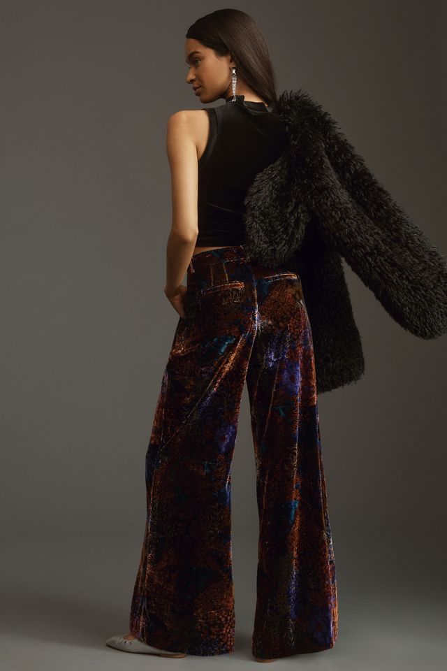 By Anthropologie Wide-Leg Printed Velvet Trousers #3