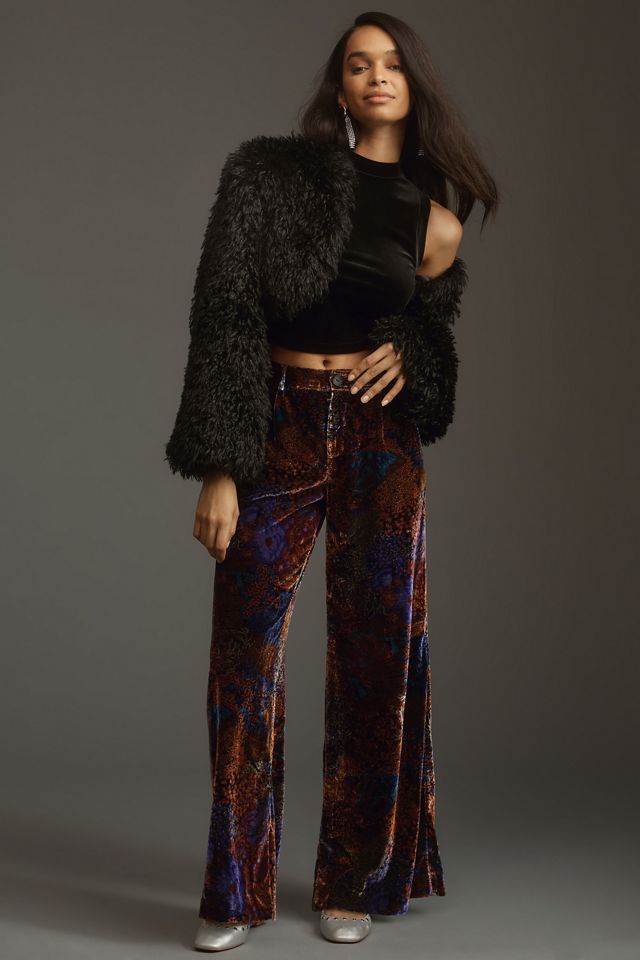 By Anthropologie Wide-Leg Printed Velvet Trousers #1