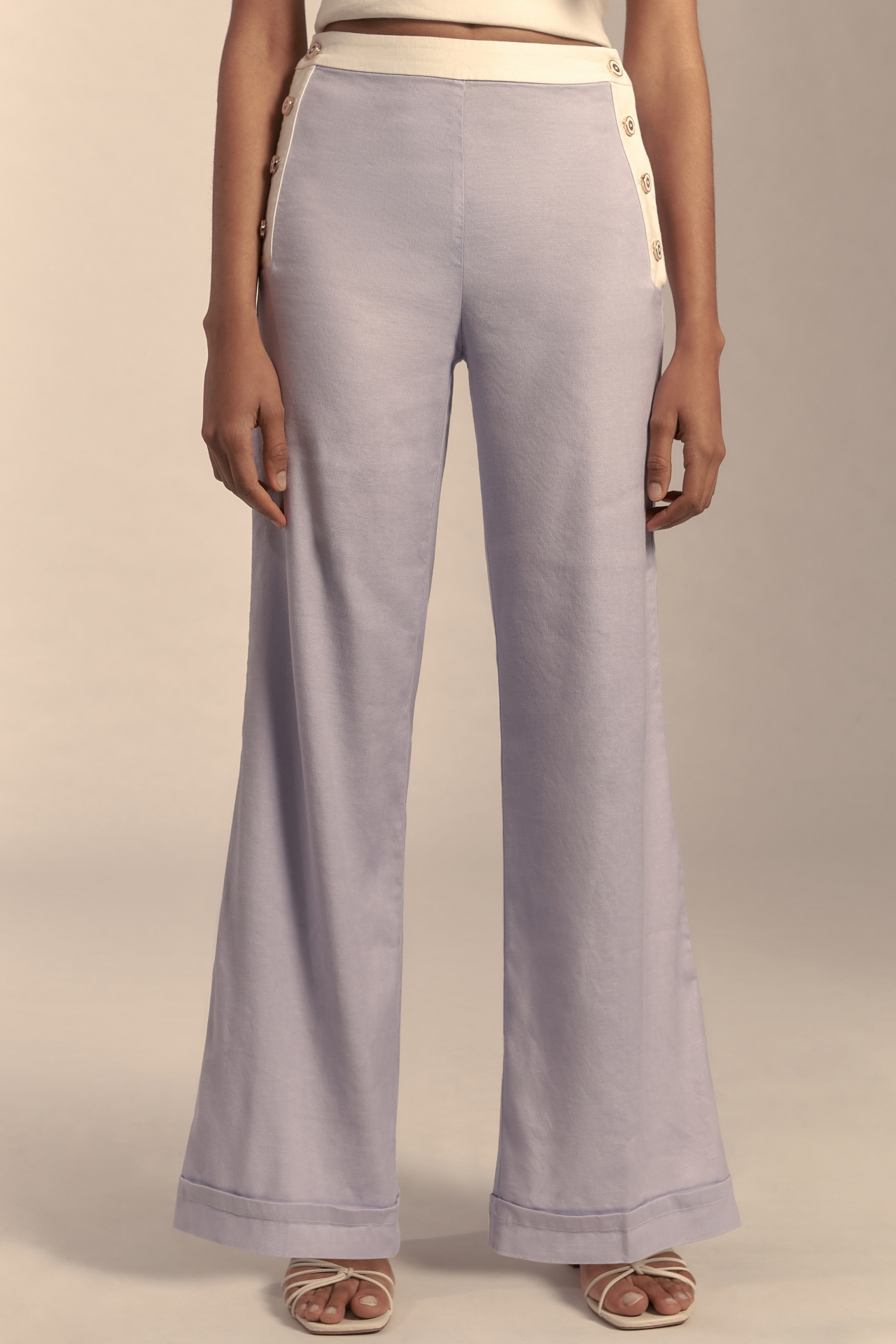 Maeve Linen Side-Button Trousers