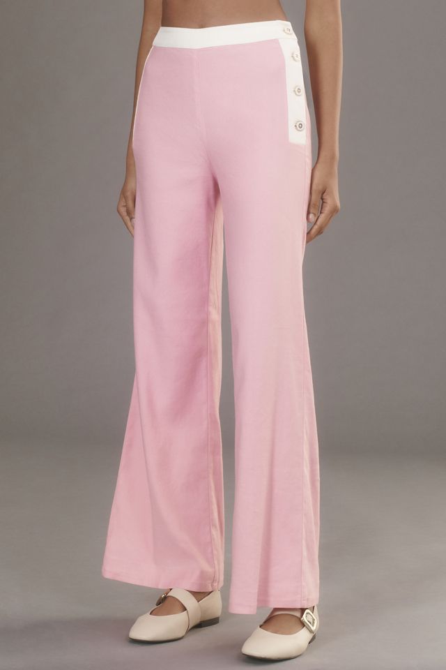 Maeve Side-Button Wide-Leg Linen Trousers #1