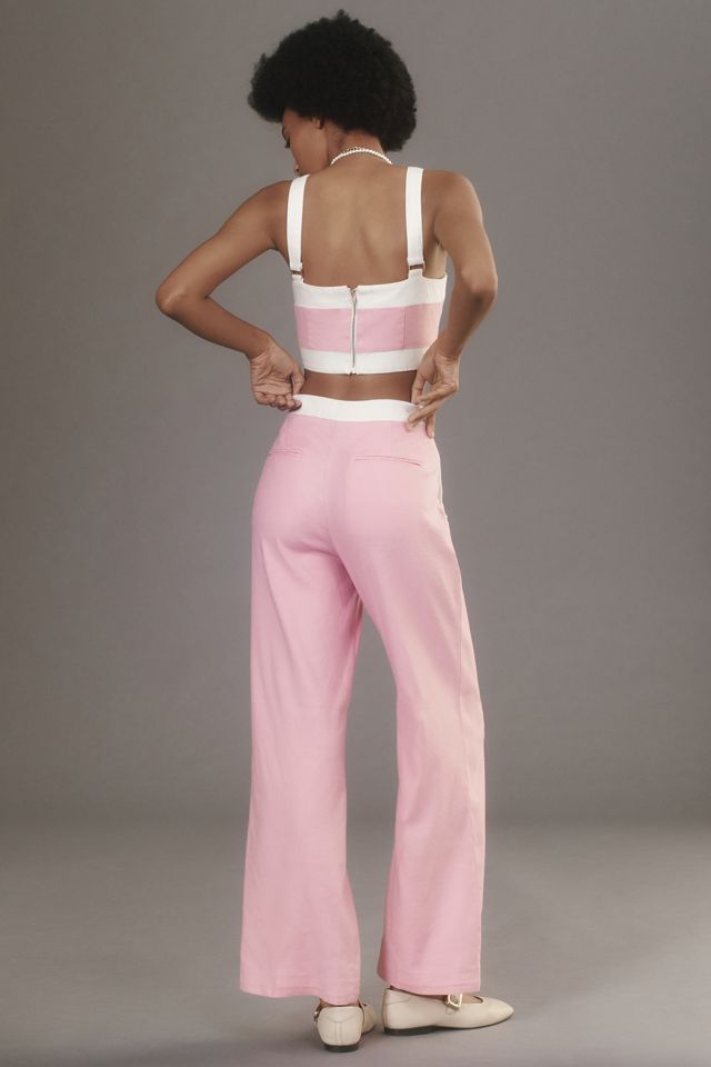 Maeve Side-Button Wide-Leg Linen Trousers #3