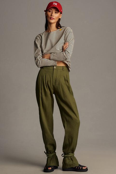 By Anthropologie Ankle-Tie Linen Pants