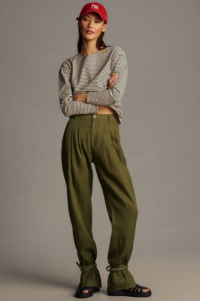 By Anthropologie Ankle-Tie Linen Trousers