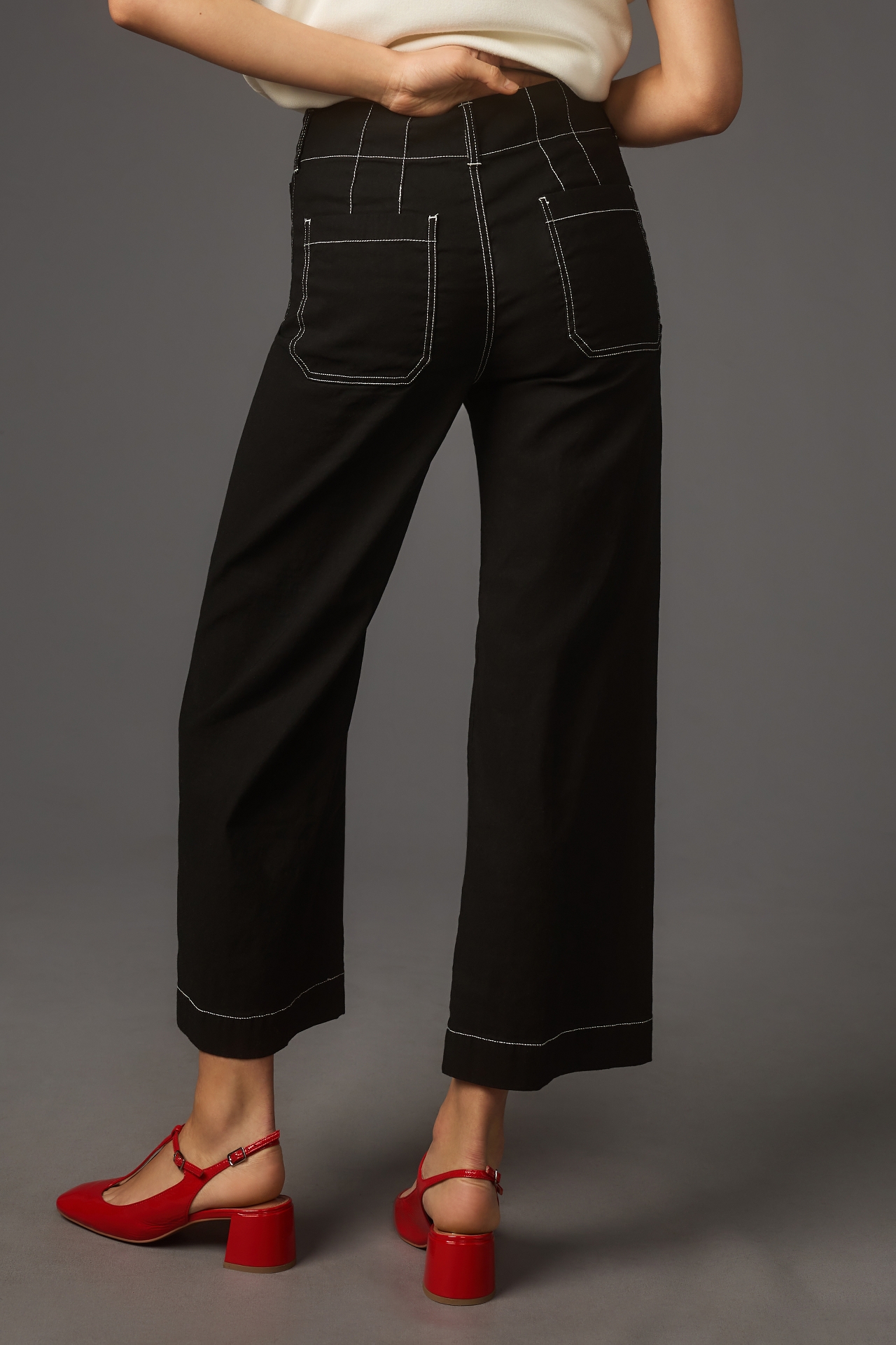 The Colette Contrast-Stitch Cropped Wide-Leg Pants by Maeve