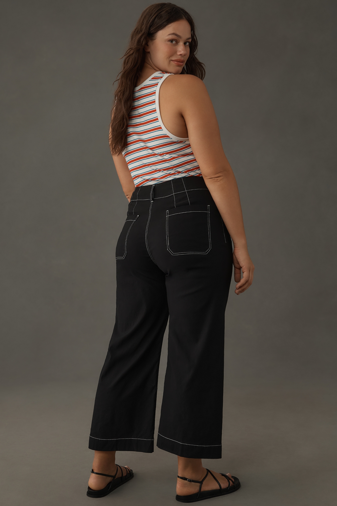 The Colette Contrast-Stitch Cropped Wide-Leg Pants by Maeve