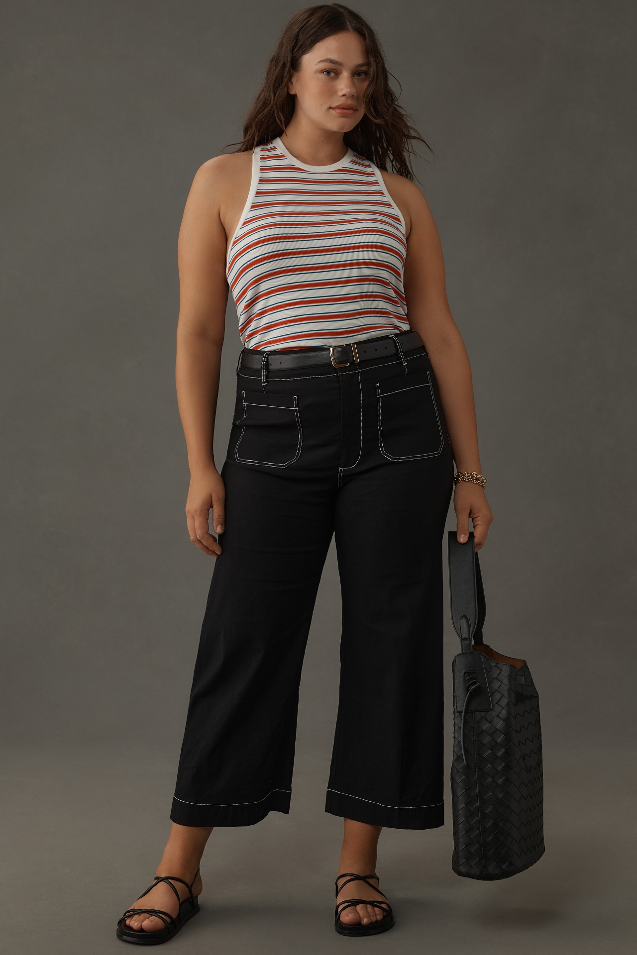 The Colette Cropped Wide-Leg Pants by Maeve: Contrast-Stitch Edition