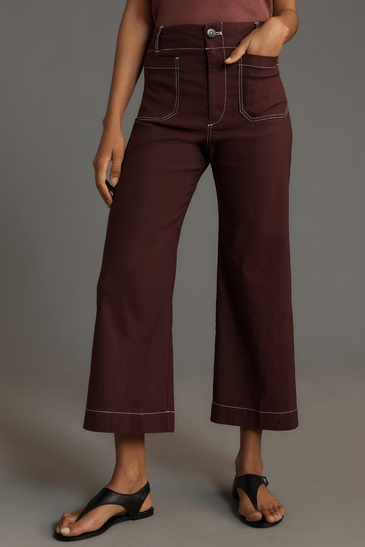 The Colette Cropped Wide-Leg Pants by Maeve: Contrast-Stitch Edition