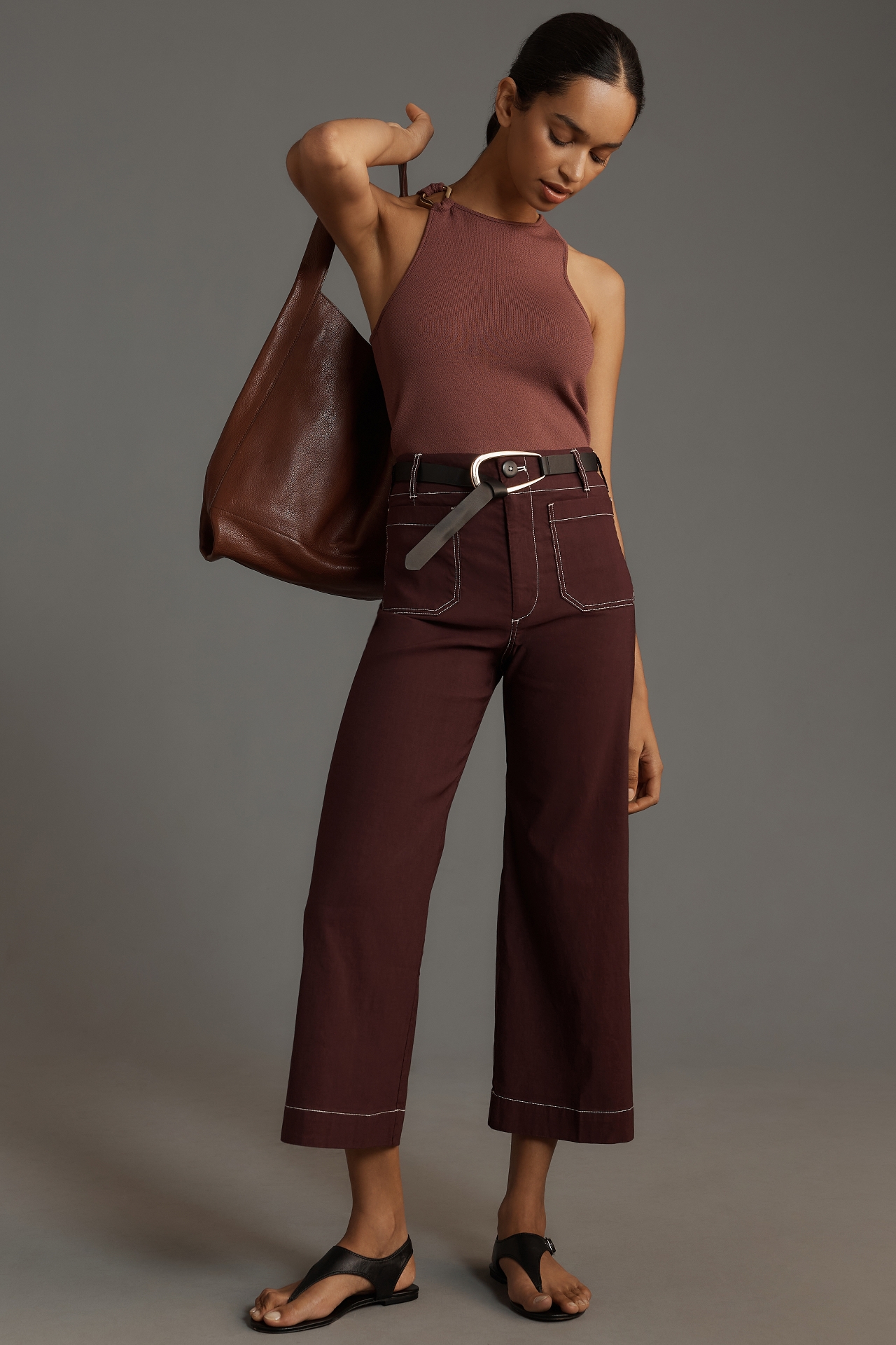 The Colette Cropped Wide-Leg Pants by Maeve: Contrast-Stitch Edition