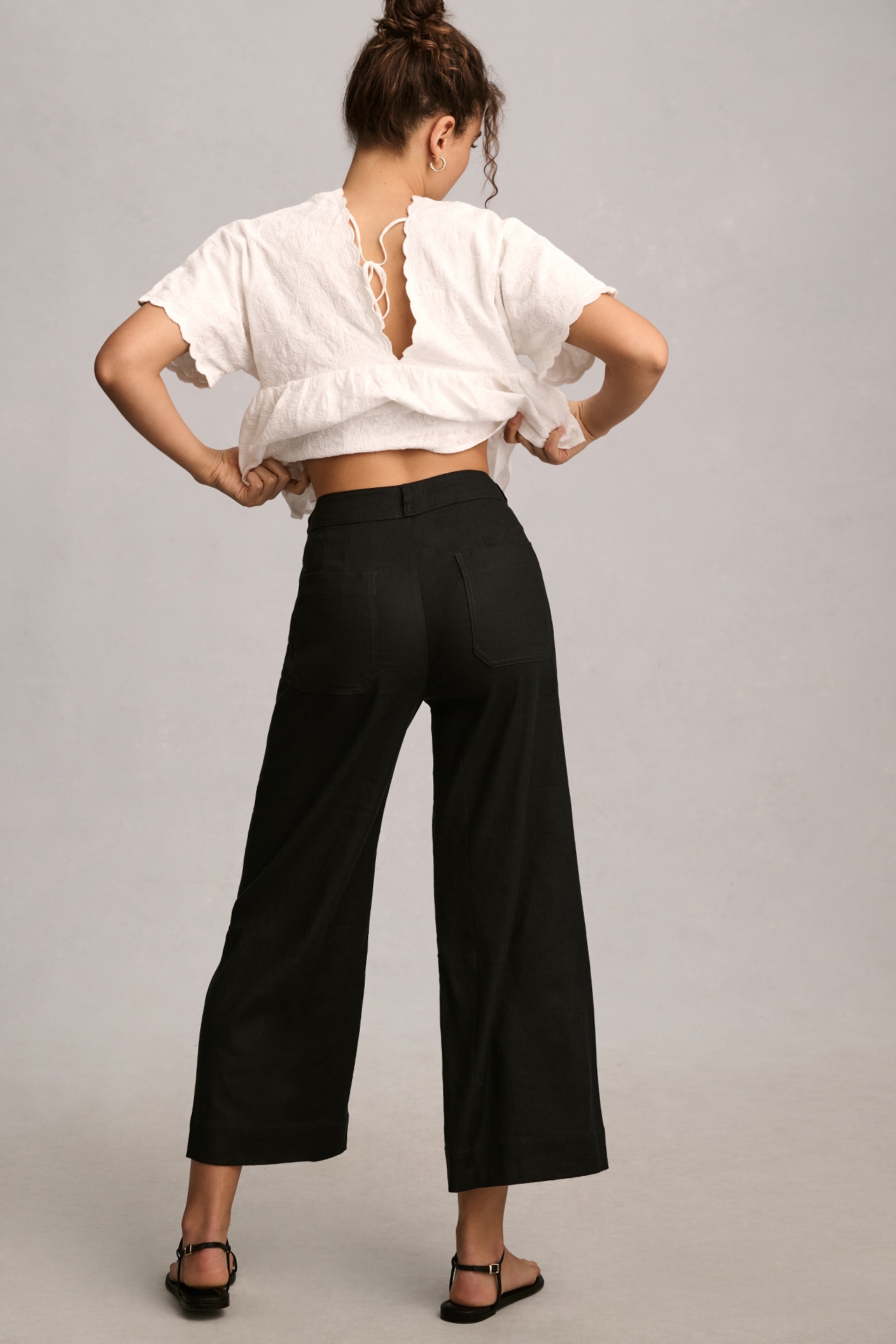 The Ettie High-Rise Crop Wide-Leg Pants by Maeve: Linen Edition