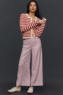 Shop Maeve The Ettie High-rise Crop Wide-leg Pants By : Linen Edition In Pink