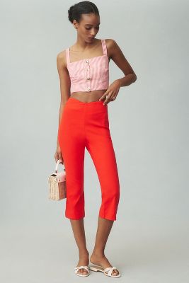 Maeve Structured Bombshell Capri Pants In Red