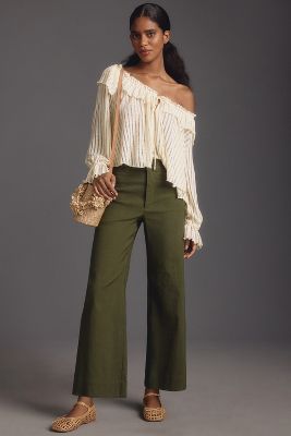 Shop Maeve The Ettie High-rise Crop Wide-leg Pants By  In Green