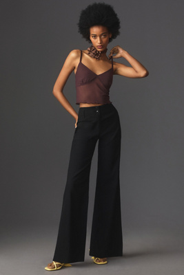 MAVE - Plain Peplum Cami Top / High Rise Wide Leg Pants