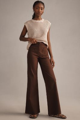 Shop Maeve The Junie High-rise Wide-leg Flare Pants By  In Brown