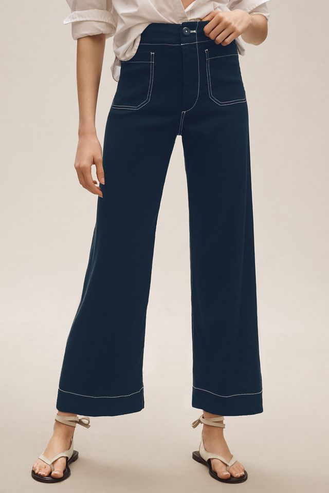 The Colette Contrast-Stitch Cropped Wide-Leg Pants by Maeve