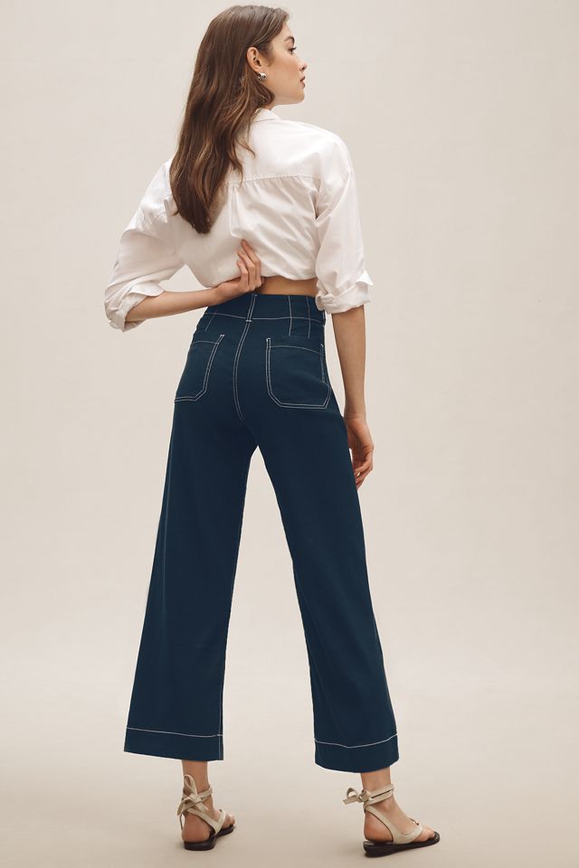 The Colette Contrast-Stitch Cropped Wide-Leg Pants by Maeve