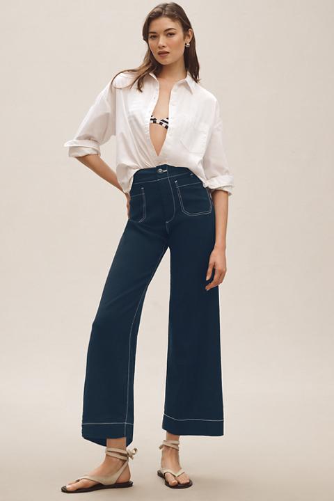 The Colette Cropped Wide-Leg Pants by Maeve: Contrast-Stitch Linen Edition