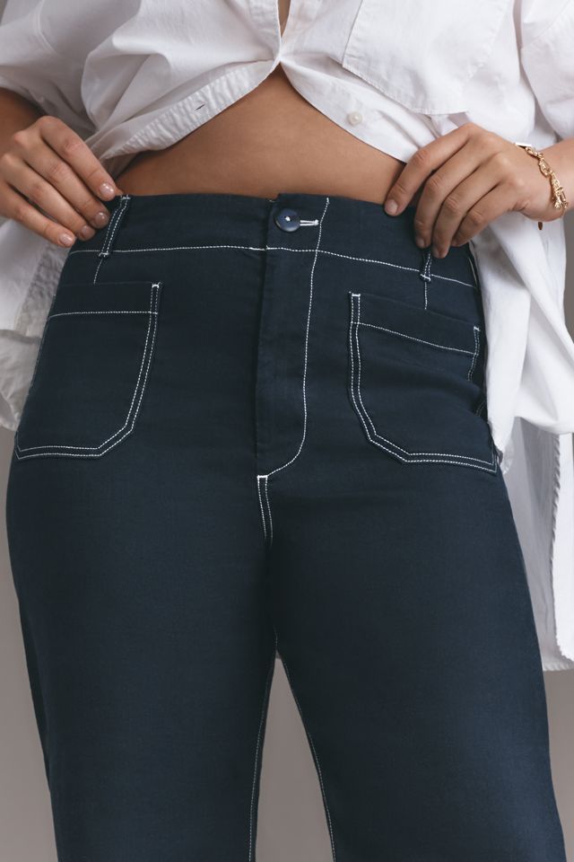 The Colette Contrast-Stitch Linen Crop Wide-Leg Pants by Maeve #6