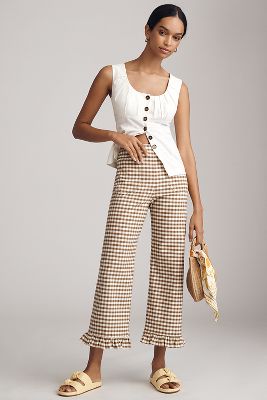 The Colette Cropped High-Rise Wide-Leg Trousers by Maeve: Gingham Magic Fabric Edition par taille: 23 chez Anthropologie - The Colette Collection by Maeve - Modalova