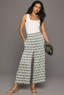 Maeve The Saria Smocked Wide-leg Pants In White