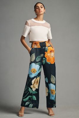 Maeve The Saria Smocked Wide-leg Pants In Blue