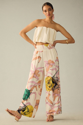Pia Binazzi Graphic Floral Wide-Leg Pants | Anthropologie