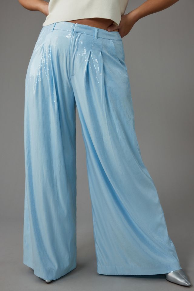 The Avery Pleated Wide-Leg Trousers by Maeve: Sequin Edition