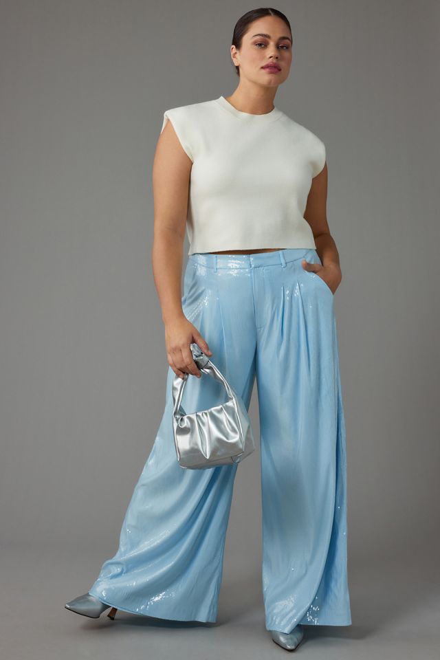 The Avery Pleated Wide-Leg Trousers by Maeve: Sequin Edition