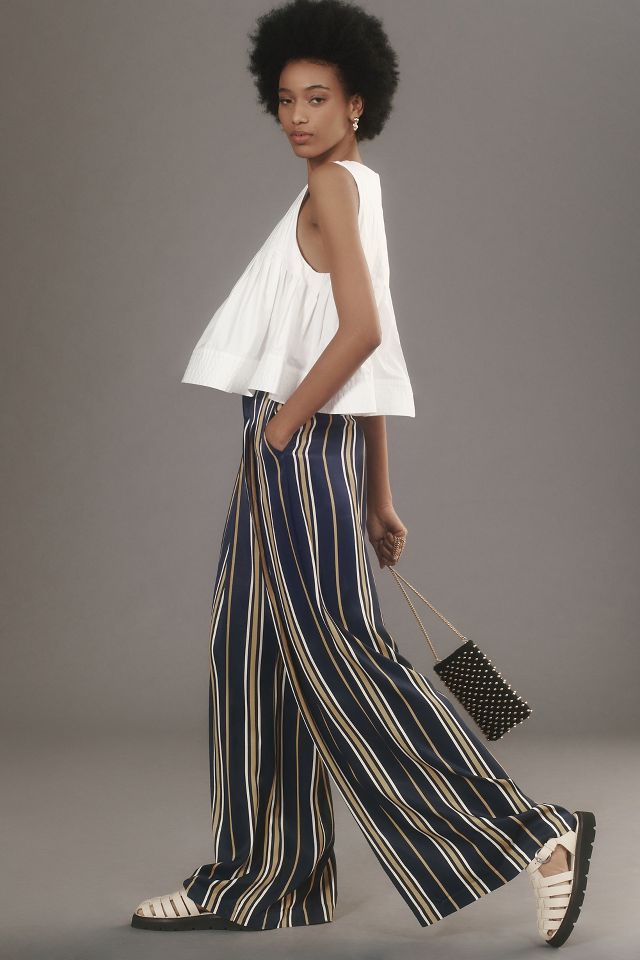 The Avery Pleated Wide-Leg Trousers by Maeve: Striped Edition