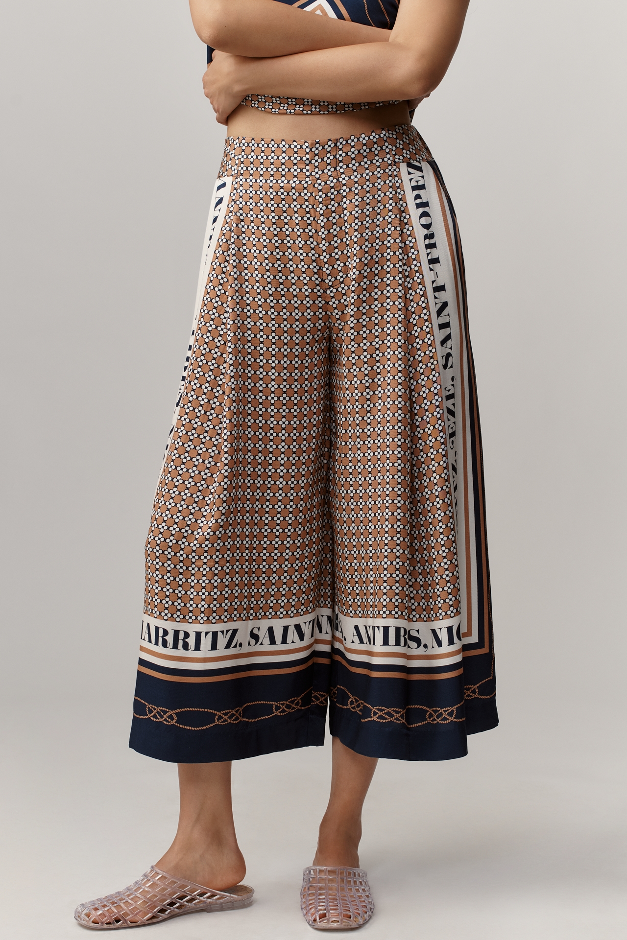 Maeve Printed Pleated A-Line Culottes