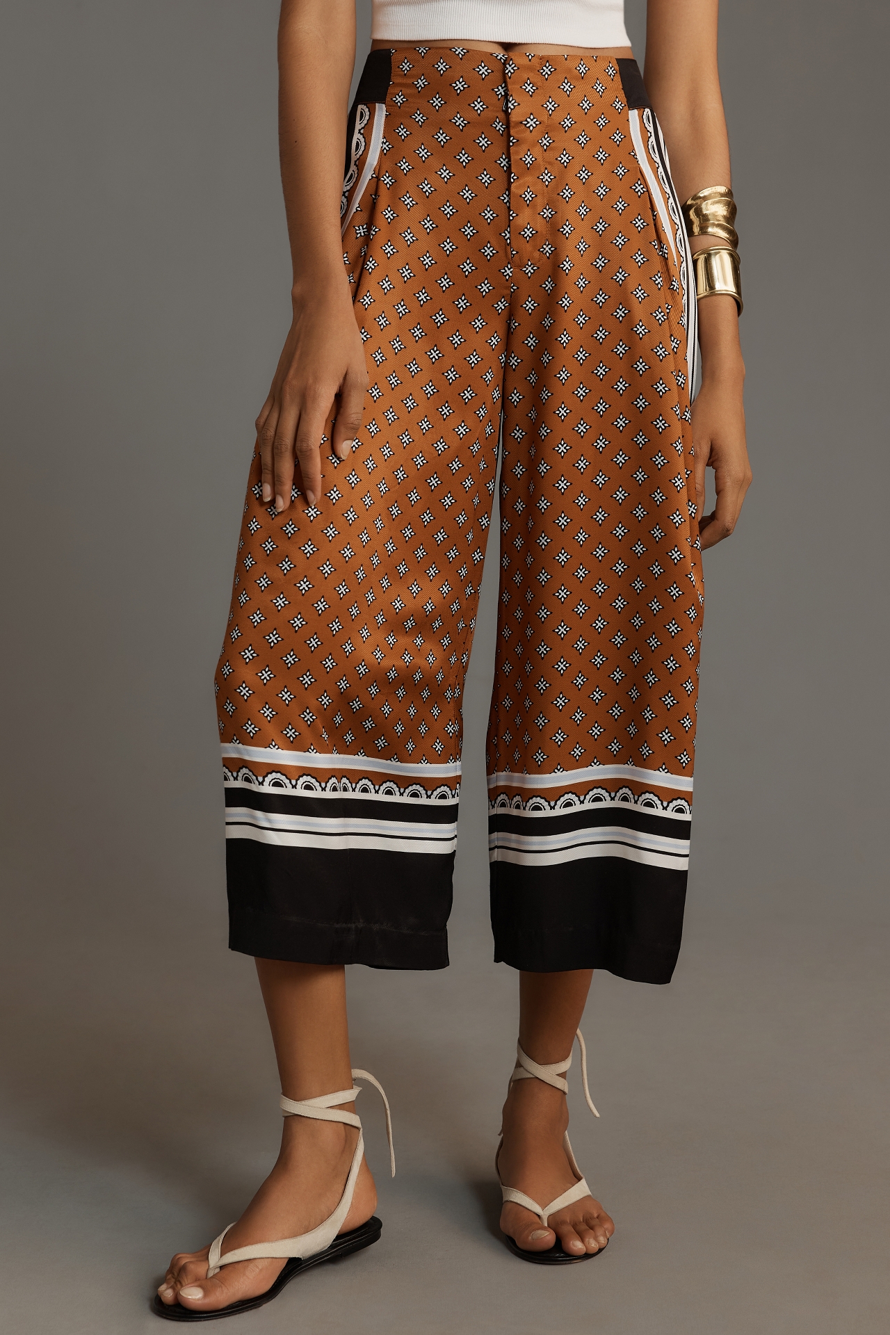 Maeve Printed Pleated A-Line Culottes